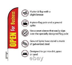 12' Feather Flag Kit Open for Business Restaurant, Car Repair, Food Coop, Grocery