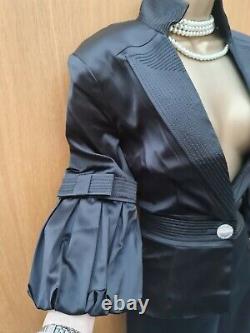 14 UK KAREN MILLEN BLACK SATIN SMART COCKTAIL FORMAL SKIRT & JACKET SUIT Outfit