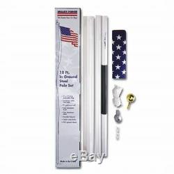 18 ft In Ground STEEL FLAGPOLE KIT 3x5 ft US Flag Print Polycotton USA Made Flag