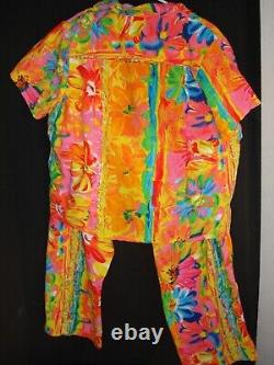 1980's Jams World Pantsuit, Outfit, Shirt Top + Pants M Wild Crazy Wearable ART