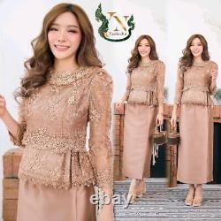 1Set Loofah Lace Blous+ Praewa Kalasin Skirt Thai Costumes Thai Lace outfit -46