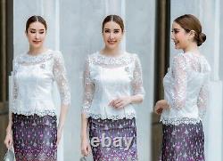 1Set Loofah Lace Blous+Thai Silk Skirt Thai Costumes Thai Lace Outfit 36-46