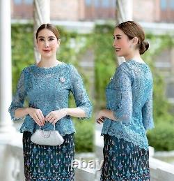 1Set Loofah Lace Blous+Thai Silk Skirt Thai Costumes Thai Lace Outfit 36-46