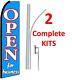 2 (two) Open For Business Blue 15' Swooper #1 Feather Flags Kit With Poles+spike