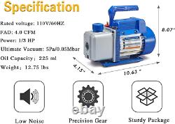 4Cfm 1/3Hp Air Vacuum Pump Hvac A/C Refrigeration Tool Kit Ac With Leak Detector