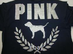 BLING Victoria Secret Pink ENSIGN GLITTER DOG LOGO TEE SHIRT LEGGING PANT XL SET