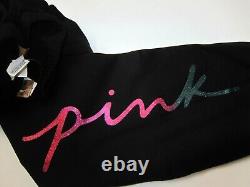 BLING Victoria Secret Pink OMBRE LOGO SWEAT SHIRT HOODIE CLASSIC PANT SET L XL
