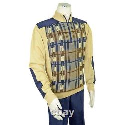 Bagazio Men's Beige / Navy Half-Zip Microsuede Sweater Outfit / Elbow Patches