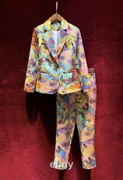 Baroque multicolor gold chain blazer jacket pants trouser suit set outfit chic
