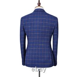 Blue Plaid Men Suits Double Breasted Outfit? Prom Party Groom Tuxedo Wedding Suit
