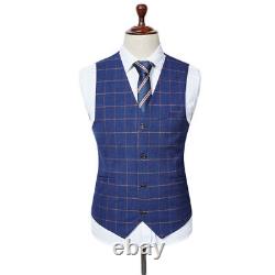 Blue Plaid Men Suits Double Breasted Outfit? Prom Party Groom Tuxedo Wedding Suit