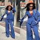 Blue Striped Women's Suit 3 Pcs Casual Business Peak Lapel Jacket Ladies Outfit