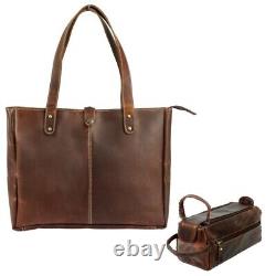 Buffalo Leather Tote Satchel Shoulder Top Handle Bag With Dopp Kit for Women