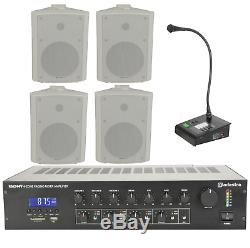 Business Paging Kit 4 Zone PA Amplifier Microphone Announcement Speakers System
