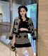 Chic Black White Gold Houndstooth Knit Skirt Cardigan Jacket Suit Set Outfit