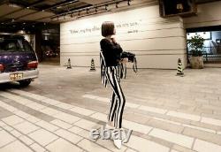 Chic black white stripe tailored pants trousers blazer jacket suit outfit set
