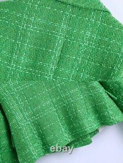 Chic bright green plaid tweed shorts blazer jacket set gold suit set outfit 2 pc