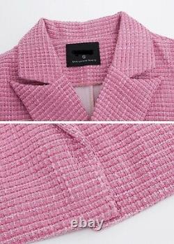 Chic candy pink tweed bra bustier top skirt jacket blazer 3 pc suit set outfit
