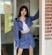 Chic Houndstooth Blue Skirt Blazer Jacket Suit Outfit Set