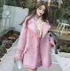Chic Lux Cashmere Pearl Pink Tweed Skirt Blazer Jacket Coat Suit Outfit Set 2