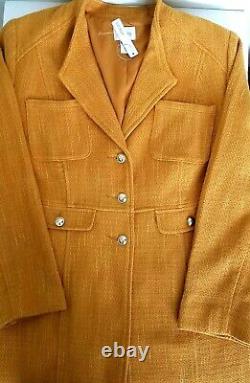 Chico's Beautiful 2 Piece Outfit Suit Mustard Orange Pant SZ 3 Blazer coat SZ 2