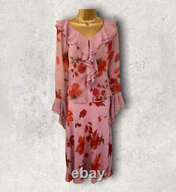 Chrystiano Long Pink Chiffon Floral Special Occasion Outfit UK 12 US 8 EU 40 BNW