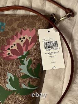 Coach NWT Signature Floral Bouquet & Rust Leather Kit Crossbody C7872
