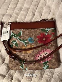 Coach NWT Signature Floral Bouquet & Rust Leather Kit Crossbody C7872