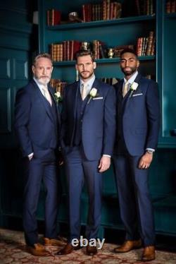 Customize 6PC Suit Set Combo Blue Cotton Groom & Groomsmen Formal Wedding Outfit