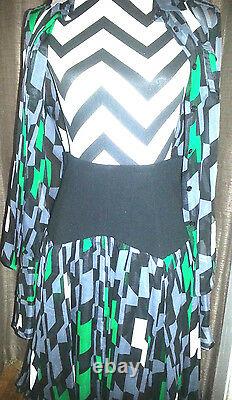 Diane Von Furstenberg Blk Grn Gry & Wht Kit Kat Club Print S12 Skirt Set NWT