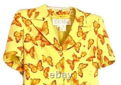 ESCADA MARGARETHA LEY 36 Yelow Butterfly Silk Suit Outfit 2 Piece Skirt Jacket