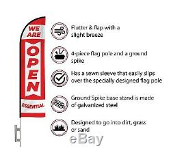 Essential Business Open Flag Kit Heavy Duty 12' Feather Flag Kit Essential Open