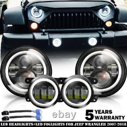 For Jeep Wrangler JK 07-17 Halo LED Headlight + Halo LED DRL Fog Light Combo Kit