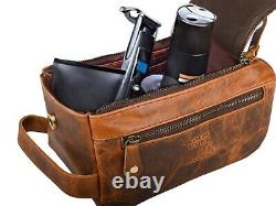 Genuine Leather Vintage MAKEUP Bag Large Travel Wash Shaving Dopp kit