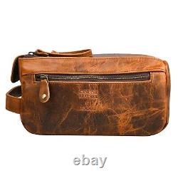 Genuine Leather Vintage MAKEUP Bag Large Travel Wash Shaving Dopp kit