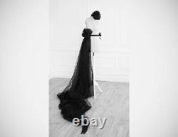 Gothic Wedding Gown Detachable Black Tulle Train Skirt Vampire Queen Outfit