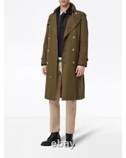 Green Trench Coat Men Cotton Belted Double Breasted Classic Formal Casual Outfit