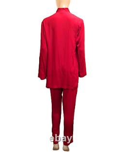 HARARI Silk Red Tunic Jacket, Pants & Top Outfit Mandarin Collar sz M