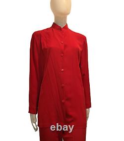 HARARI Silk Red Tunic Jacket, Pants & Top Outfit Mandarin Collar sz M