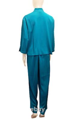 HARARI Turquoise Tunic Jacket & Pants Outfit Mandarin Collar sz L