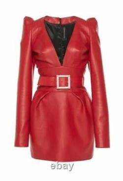 Handmade Women's Lambskin Leather Celebrity Dress, Leather Stylish Outfit Red