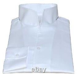 High Collar White 100% Cotton Shirt for Men Tall Open Neck Wedding Grooms Outfit