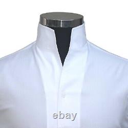 High Collar White 100% Cotton Shirt for Men Tall Open Neck Wedding Grooms Outfit