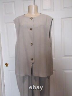 Hino & Malee Cream With Taupe Stripes Elegant Vest Pant Outfit Size L