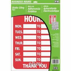 Hy-Ko Static Cling Sign, Business Hours 24 pk