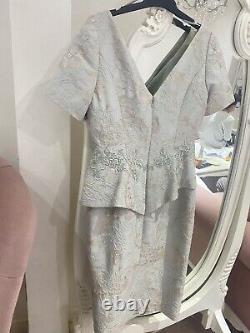 John Charles Green Jacquard Fitted Smart Dress Peplum Mother Bride Outfit 10 38