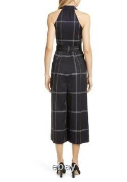 Karen Millen BNWT Uk 16 Navy Check Belted Collar Jumpsuit All In One Outfit