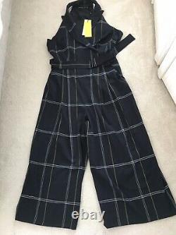 Karen Millen BNWT Uk 16 Navy Check Belted Collar Jumpsuit All In One Outfit