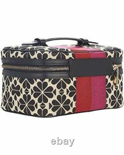 Kate Spade Flower Jacquard Vanity Kit Cream Black Red Cosmetics Bag Case Travel