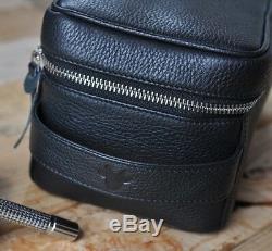 Kiko 307 Mens Black Dopp Kit Leather Toiletries Bag Travel Work Business Pouch